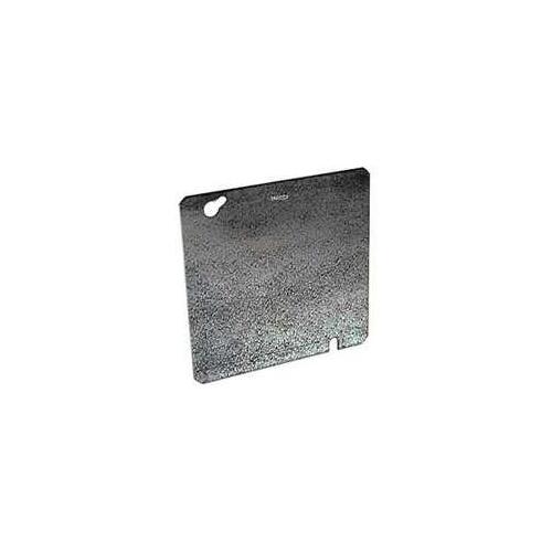 Flat Electrical Box Cover, 4.688 in L, 4.688 in W, Square, Steel, Gray, Galvanized