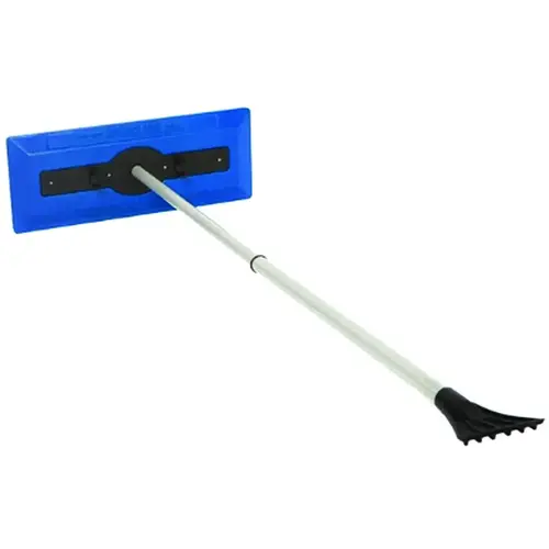 SJBLZD Snow Broom, 7 in W Blade, Polyethylene Blade, 18 in OAL, 30 to 49 in L Handle, Aluminum Handle Blue