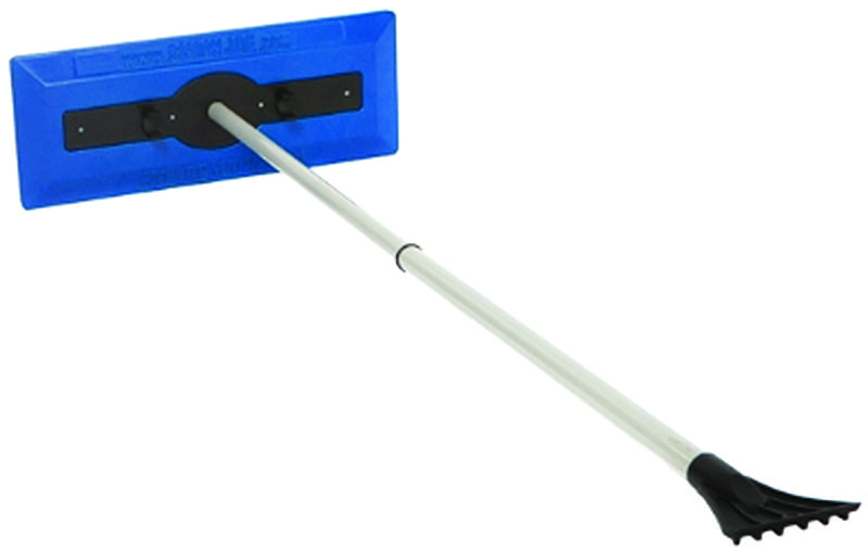 Snow Joe SJBLZD SJBLZD Snow Broom, 7 in W Blade, Polyethylene Blade, 18 in OAL, 30 to 49 in L Handle, Aluminum Handle Blue