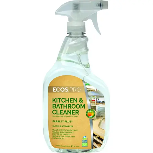 Kitchen and Bathroom Cleaner, 32 oz Bottle, Liquid, Parsley, Water White - pack of 6