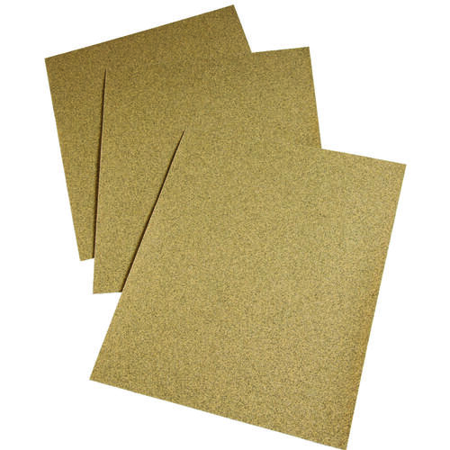 Sandpaper Sheet, 11 in L, 9 in W, Medium, 100 Grit, Aluminum Oxide Abrasive, Paper Backing Gold - pack of 100