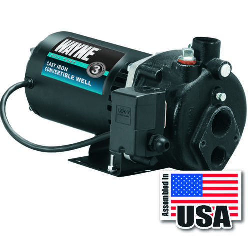 Wayne CWS75 Jet Well Pump, 120/240 V, 0.75 hp, 1-1/4 in Suction, 3/4 in Discharge Connection, 90 ft Max Head, 462 gph