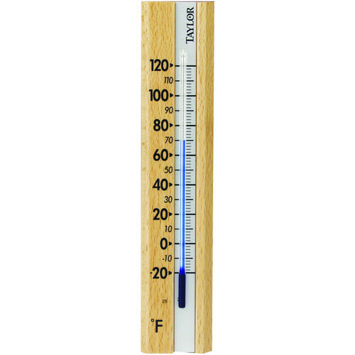 Thermometer, -20 to 120 deg F, Wood Casing Brown