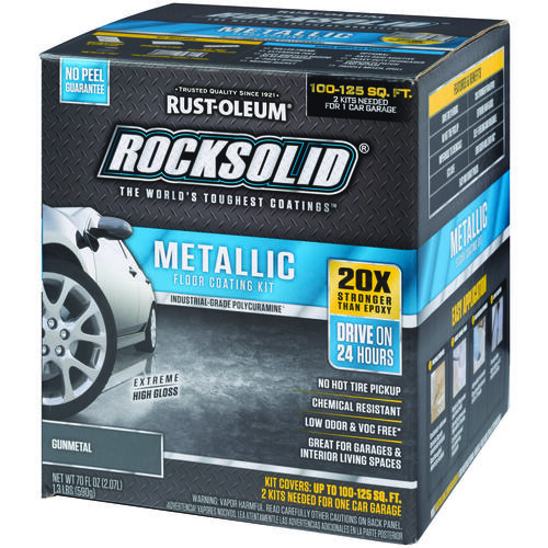 ROCKSOLID Floor Coating Kit, High-Gloss, Gunmetal, Liquid, 70 oz