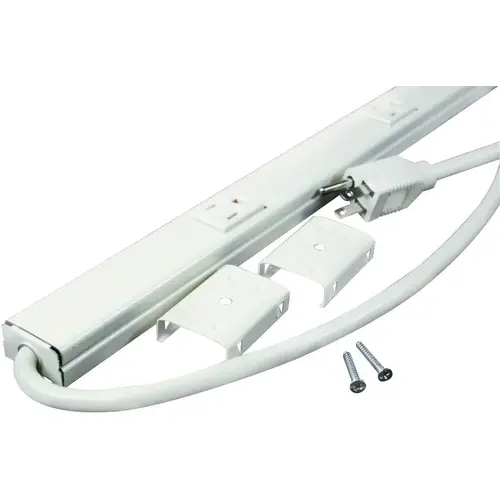 Plugmold Cord Ended Strip, 6 ft L Cable, 6 -Socket, 15 A, 125 V, Ivory