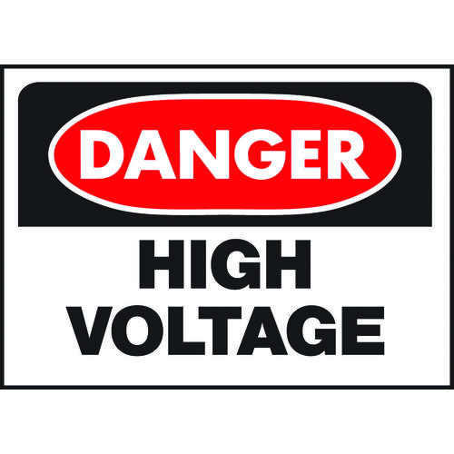 Danger Sign, Rectangular, HIGH VOLTAGE, Black Legend, White Background, Polyethylene - pack of 5