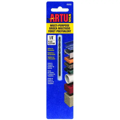 ARTU 01010 Jobber Drill Bit, 1/8 in Dia, 2-5/8 in OAL, Parabolic Flute, 1/8 in Dia Shank, Straight Shank