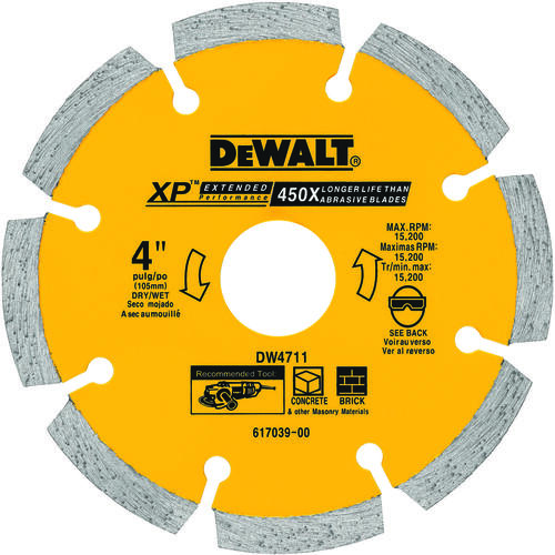 Saw Blade, 4 in Dia, 20 mm Arbor, Segmented, Turbo Rim