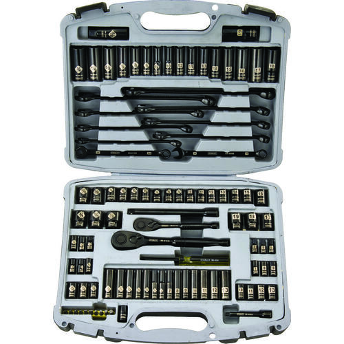 Socket Set, Vanadium Steel, Chrome, Black, Specifications: 1/4, 3/8 in Drive Size