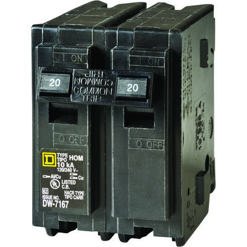 Square D HOM220C Homeline Circuit Breaker, Mini, 20 A, 2 -Pole, 120/240 ...