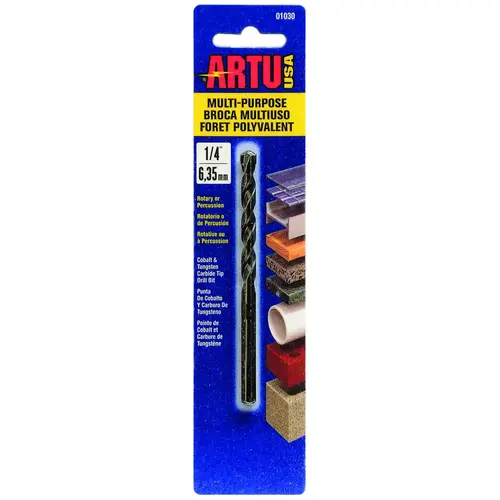 ARTU 01030 Jobber Drill Bit, 1/4 in Dia, 4-1/8 in OAL, Parabolic Flute, 1/4 in Dia Shank, Straight Shank Black Oxide