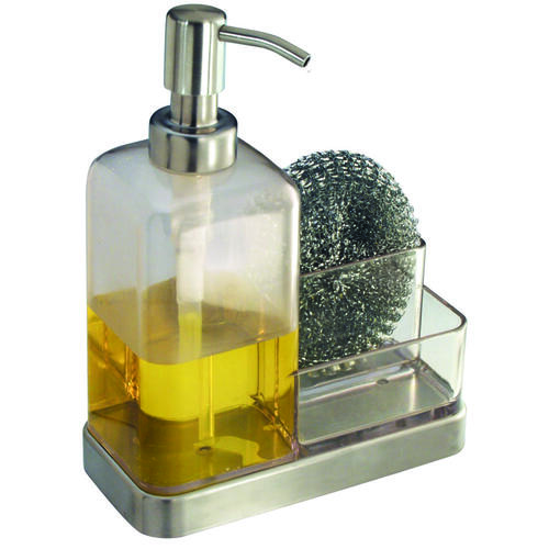 Soap and Sponge Caddy, Stainless Steel, Clear