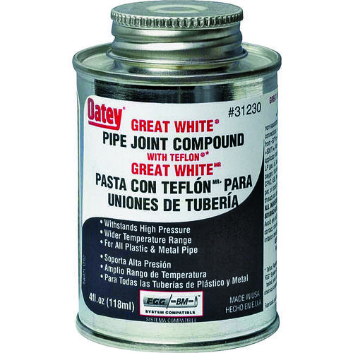 Oatey 31230 Great White Pipe Joint Compound, 4 oz Can, Liquid, Paste, White
