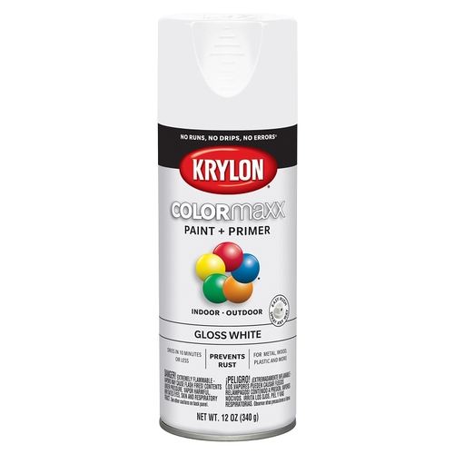 COLORmaxx Spray Paint, Gloss, White, 12 oz, Aerosol Can