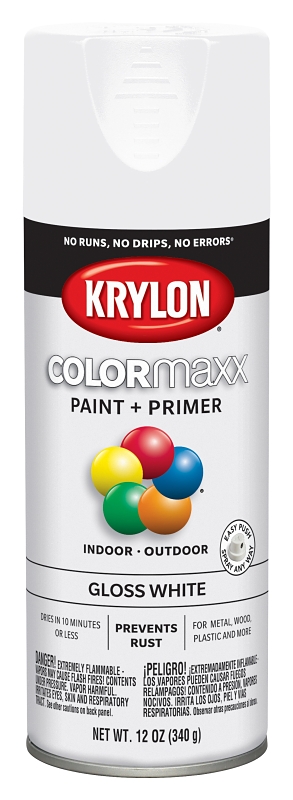 KRYLON K05545007 COLORmaxx Spray Paint, Gloss, White, 12 oz, Aerosol Can