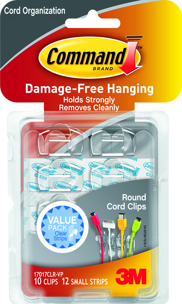 Command 17017CLR-10ES Cord Clip, Plastic, Transparent - pack of 10