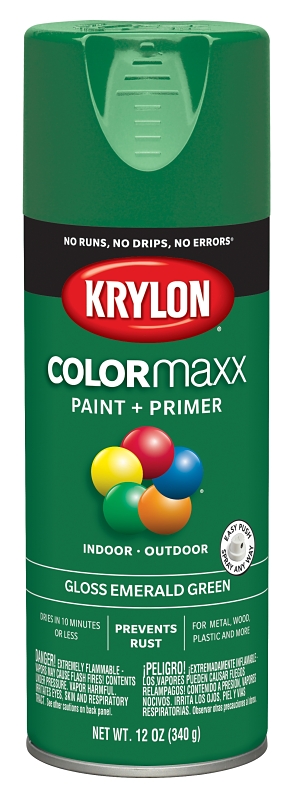 KRYLON 5517 COLORmaxx Spray Paint, Gloss, Emerald Green, 12 oz, Aerosol Can