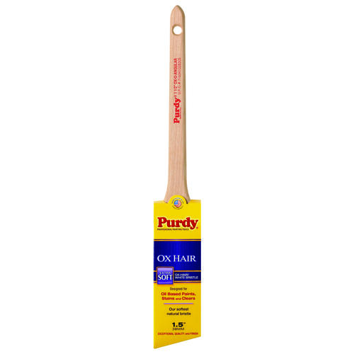 Purdy 144296015 Ox-O-Angular Paint Brush, 1-1/2 in W, Ox-Hair Bristle, Rattail Handle