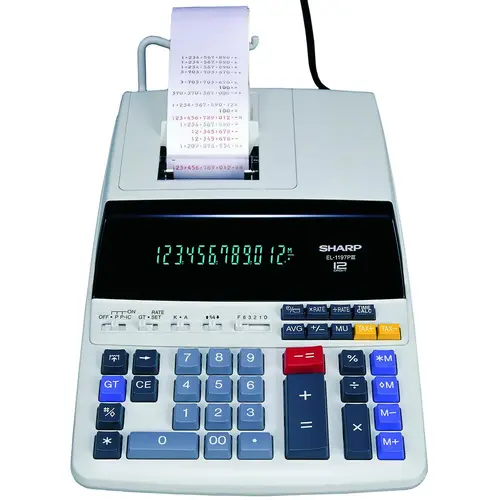 Printing Calculator, 12 Display, Fluorescent Display, Off-White
