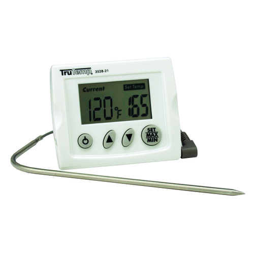 Probe Wire Thermometer, 32 to 392 deg F, Digital, LCD Display, Gray/White