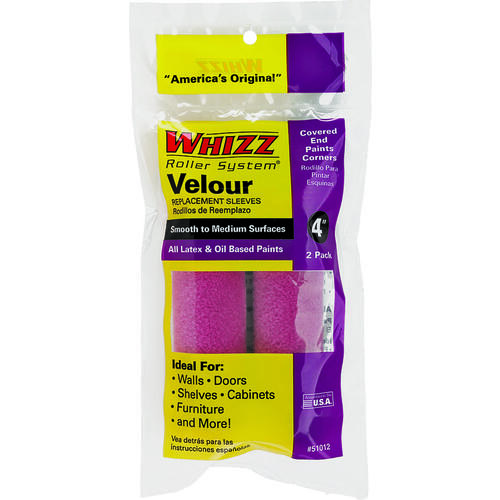 Whizz 51012 Paint Roller Cover, 3/16 in Thick Nap, 4 in L, Velour Cover - pack of 2