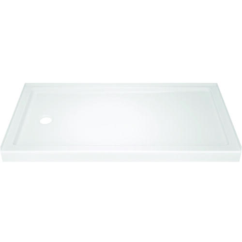 Shower Base, 59.88 in L, 30-3/4 in W, 3-1/2 in H, Acrylic, White, Stud Installation