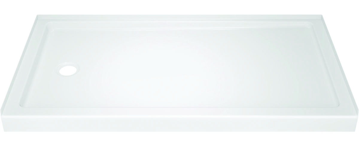 Delta 40094L Shower Base, 59.88 in L, 30-3/4 in W, 3-1/2 in H, Acrylic, White, Stud Installation