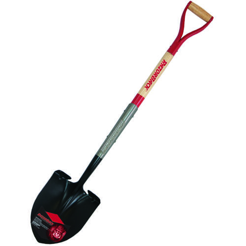 Digging Shovel, 9 in W Blade, Steel Blade, North American Hardwood Handle, D-Shaped Handle Red