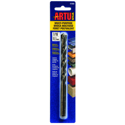 ARTU 01060 Jobber Drill Bit, 7/16 in Dia, 6-1/8 in OAL, Parabolic Flute, 3/8 in Dia Shank, Reduced Shank