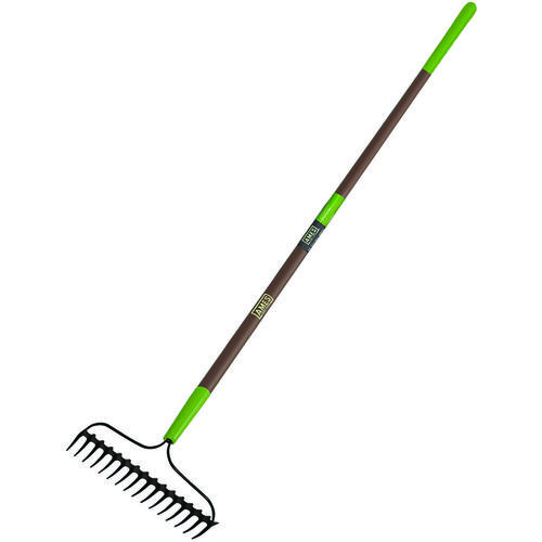 Bow Rake, 3-5/8 in L Head, 15-3/4 in W Head, 16 -Tine, Steel Tine, Steel Head, 57-1/2 in L Handle