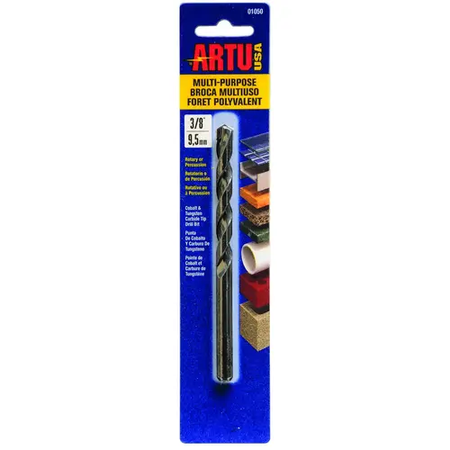 ARTU 01050 Jobber Drill Bit, 3/8 in Dia, 5-1/4 in OAL, Parabolic Flute, 3/8 in Dia Shank, Straight Shank Black Oxide