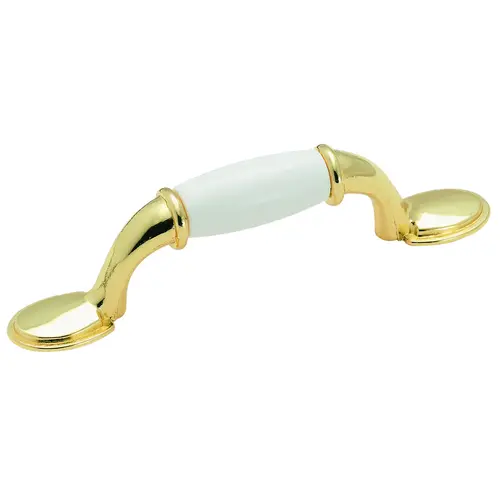 3" (76 mm) Center to Center Allison Value Cabinet Pull White / Bright Brass Finish