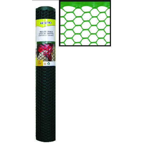 Poultry Fence, 25 ft L, 2 ft W, 3/4 x 3/4 in Mesh, Plastic, Green