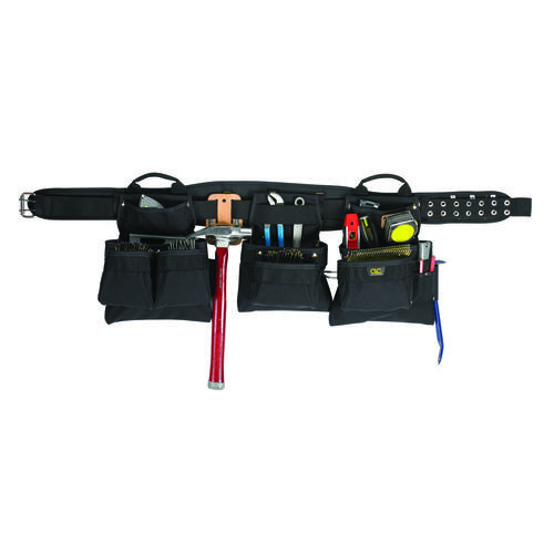 Tool Works Series Tool Belt, 29 to 46 in Waist, Polyester, Black, 18-Pocket