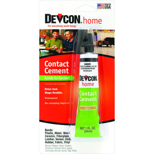 Contact Cement, Liquid, Hydrocarbon, Amber, 1 oz Tube