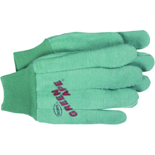 Boss 313 Green Ape Clute-Cut Chore Gloves, L, Straight Thumb, Knit Wrist Cuff, Cotton, Green