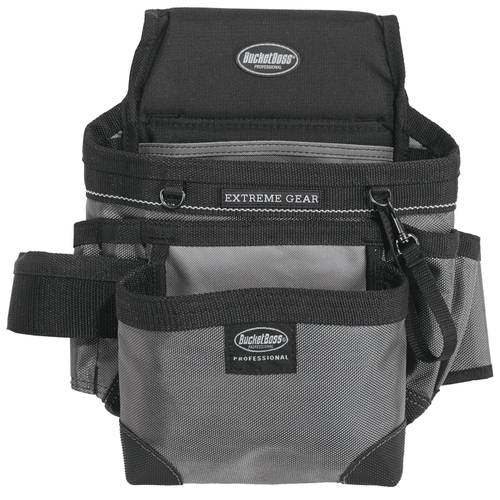 Mullet Buster Carpenter's Pouch, 14-Pocket, Poly Fabric, Black/Gray, 10 in W, 13 in H, 4 in D