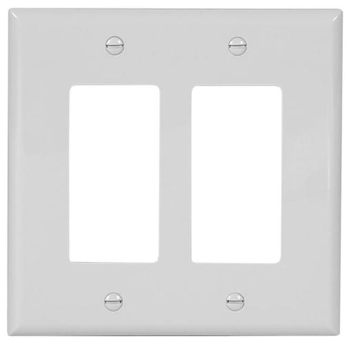 Wallplate, 4-1/2 in L, 4.56 in W, 2 -Gang, Polycarbonate, White, High-Gloss