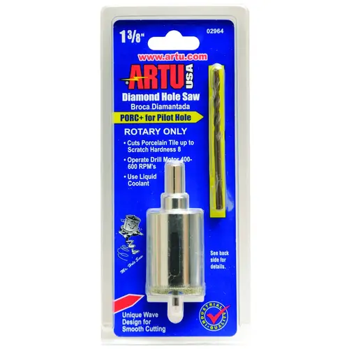 ARTU 02964 1-3/8 In. Diamond Grit Hole Saw with PORC+ Pilot Bit