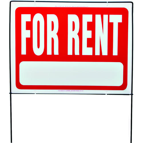 Real Estate Sign, Rectangular, FOR RENT, White Legend, Red Background, Plastic