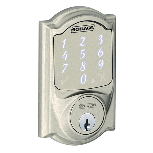 Schlage BE479AA V CAM 619 Sense Smart Camelot Touchpad Deadbolt Works with Apple HomeKit with 12344 Latch and 10116 Strike Satin Nickel Finish