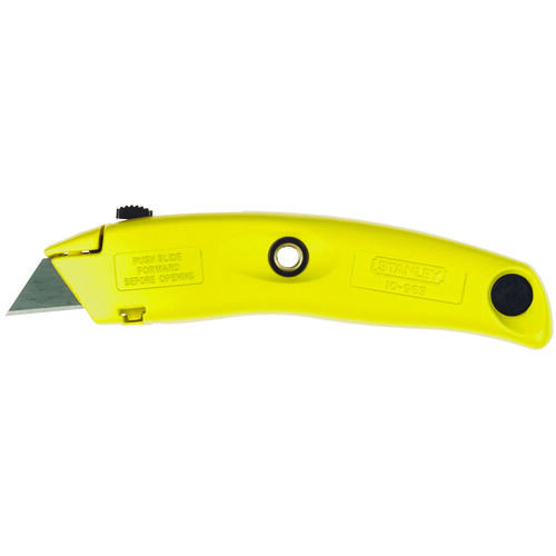 Utility Knife, 2-7/16 in L Blade, 3 in W Blade, HCS Blade, Contour-Grip Handle, Yellow Handle