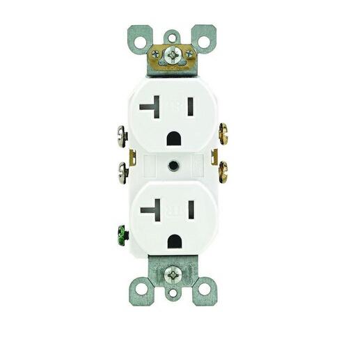 Duplex Receptacle, 2 -Pole, 20 A, 125 V, Side Wiring, NEMA: 5-20R, White