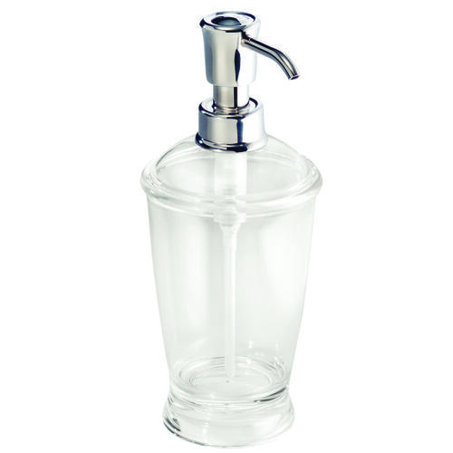 Soap Dispenser, 12 oz Capacity, Plastic, Clear, Chrome