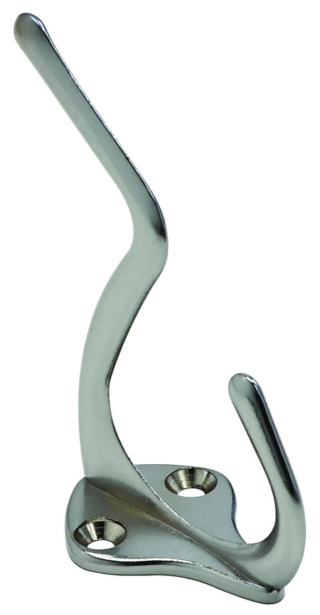 National Hardware N830-164 SPB1435 Coat and Hat Hook, 2-Hook, Zinc, Satin Chrome