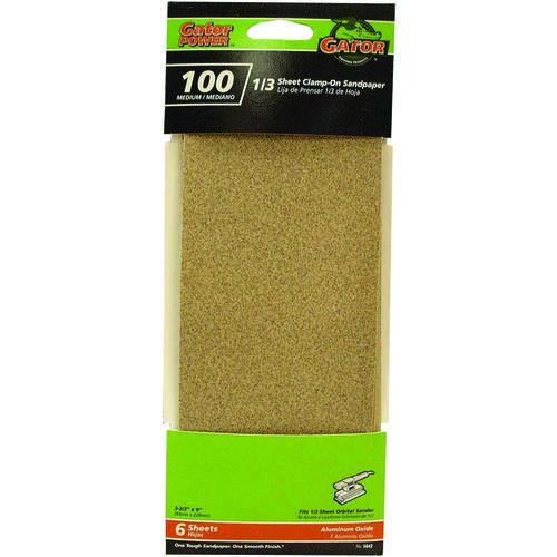 Sanding Sheet, 3-2/3 in W, 9 in L, 100 Grit, Medium, Aluminum Oxide Abrasive, Paper Backing - pack of 6