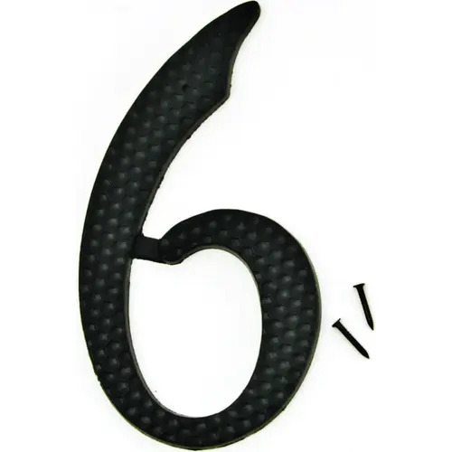 House Number, Character: 6, 4-3/4 in H Character, 2-3/4 in W Character, Black Character, Aluminum