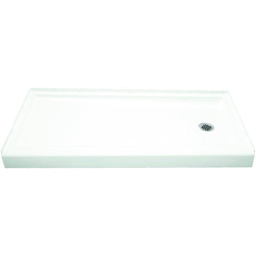 Ensemble Shower Base, 60 in L, 30 in W, 5 in H, Vikrell, White, Alcove Installation, 3-5/16 in Drain