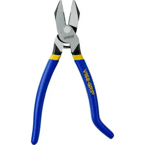 Iron Workers Plier, 9 in OAL, Blue/Yellow Handle, Cushion Grip Handle, 7/25 in W Jaw, 1-1/2 in L Jaw