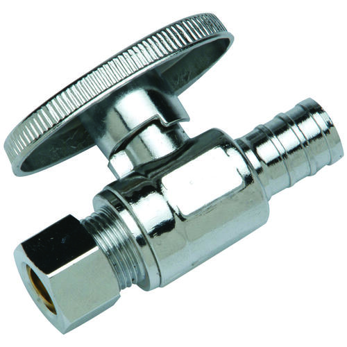 Stop Valve, 1/2 x 3/8 in Connection, PEX Barb x Compression, Brass Body Chrome